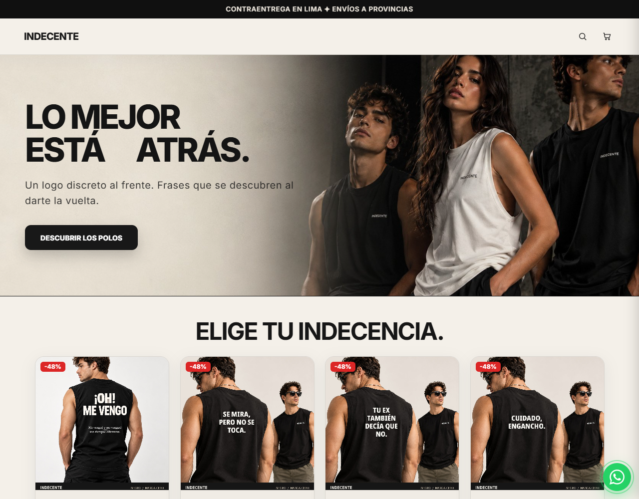 Captura real de la tienda INDECENTE creada con VendeYA