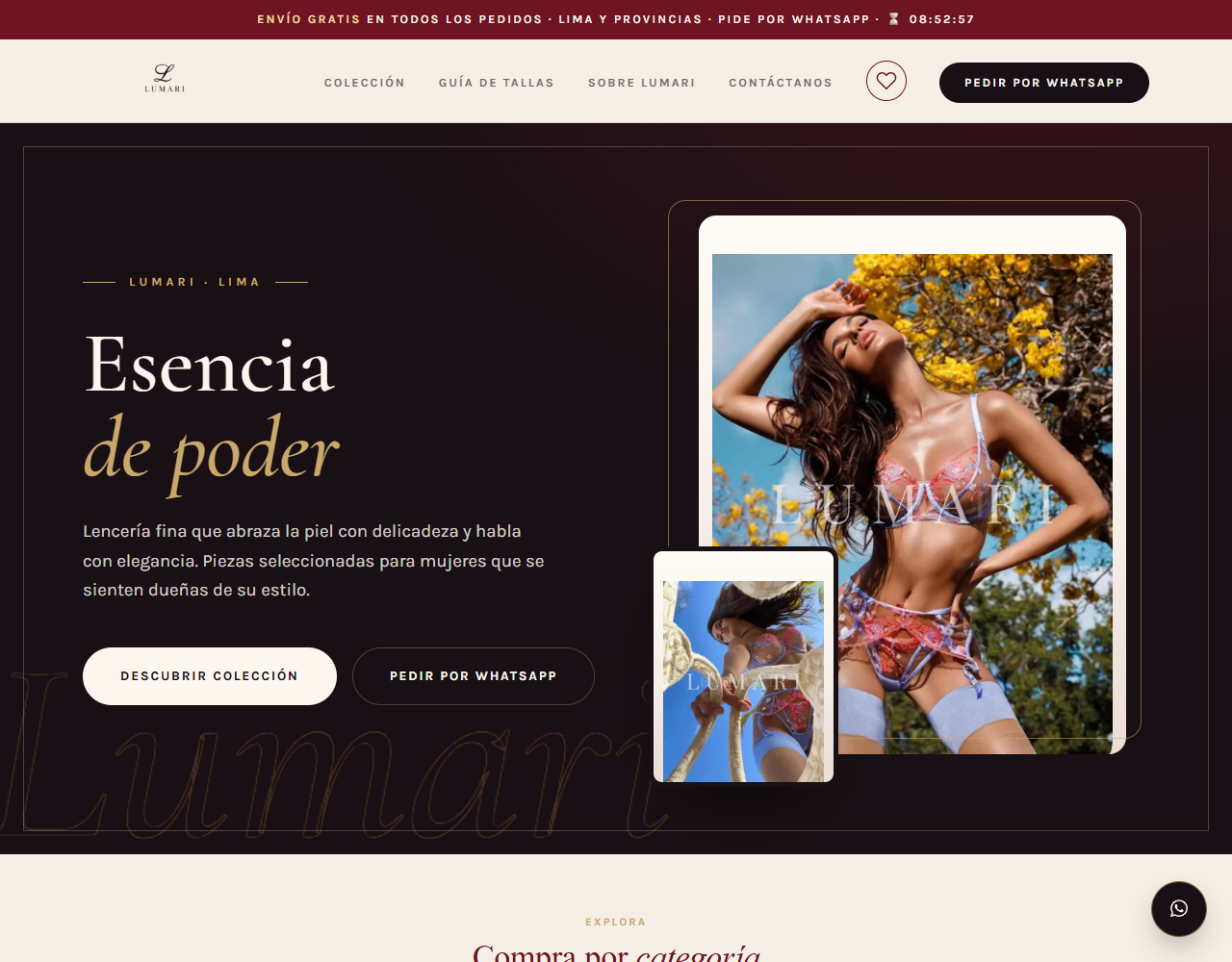Captura real de la tienda LUMARI creada con VendeYA