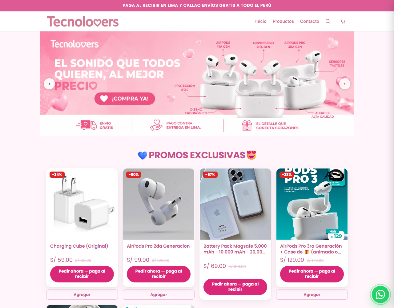 Captura real de la tienda Tecnolovers Perú creada con VendeYA