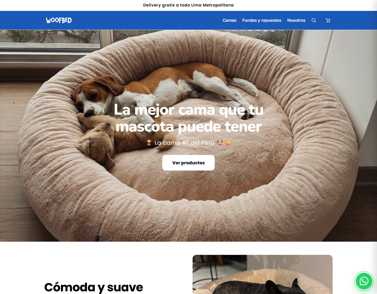 Captura real de la tienda Woofbed creada con VendeYA